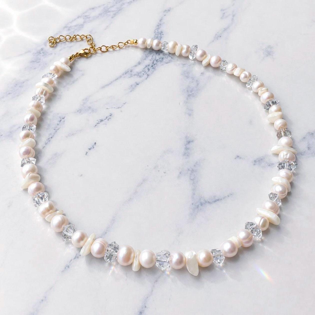 Pearl and Crystal Confetti Choker, Unique Pearl Necklace, Boho Pearl Choker, Layer Choker, Wedding Choker Necklace