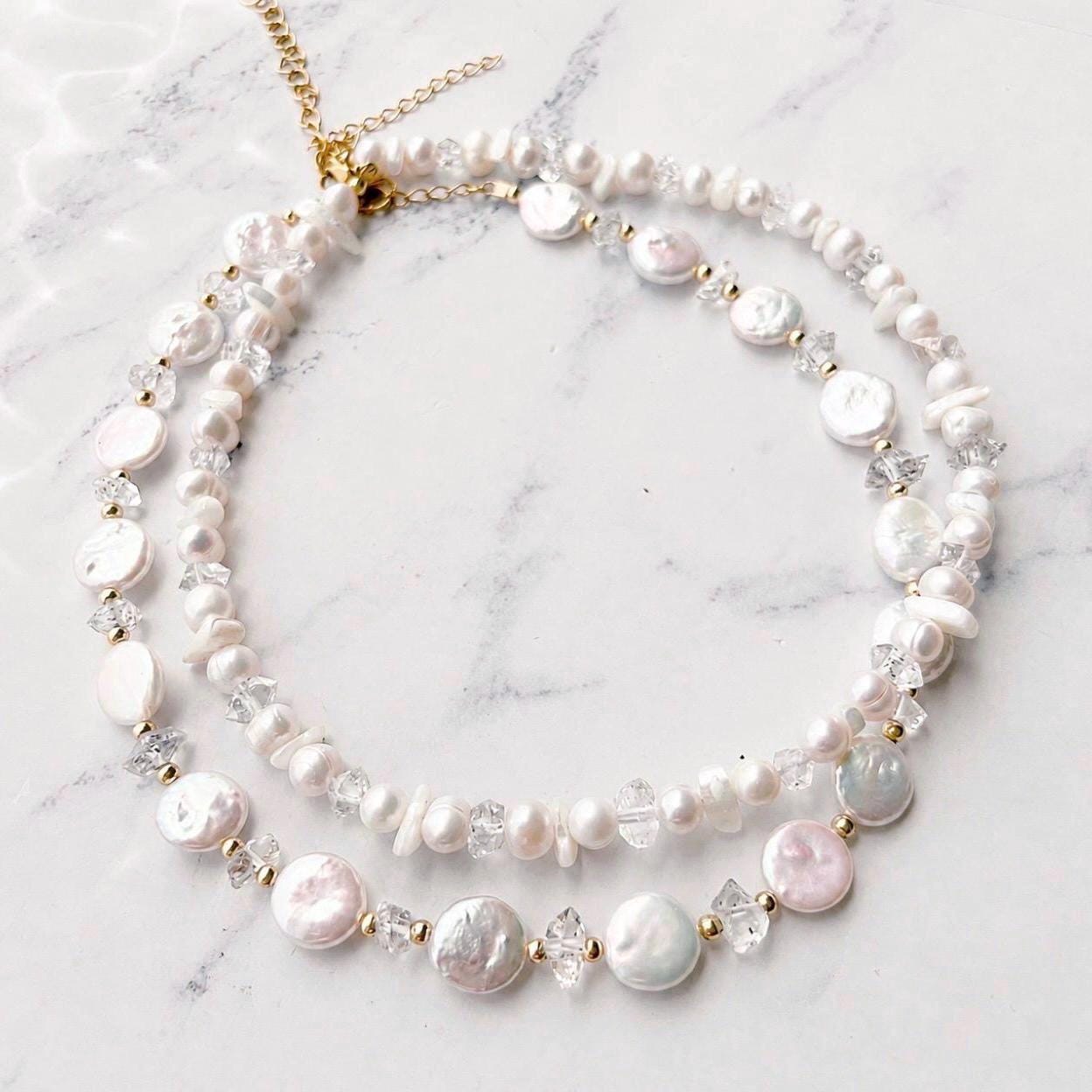 Pearl and Crystal Confetti Choker, Unique Pearl Necklace, Boho Pearl Choker, Layer Choker, Wedding Choker Necklace