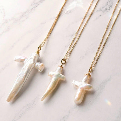 Pearl Cross Necklace, Genuine Freshwater Pearl Pendant, Pearl Cross Jewelry, Real Pearl Necklace, Women's Cross, Baptism Gift