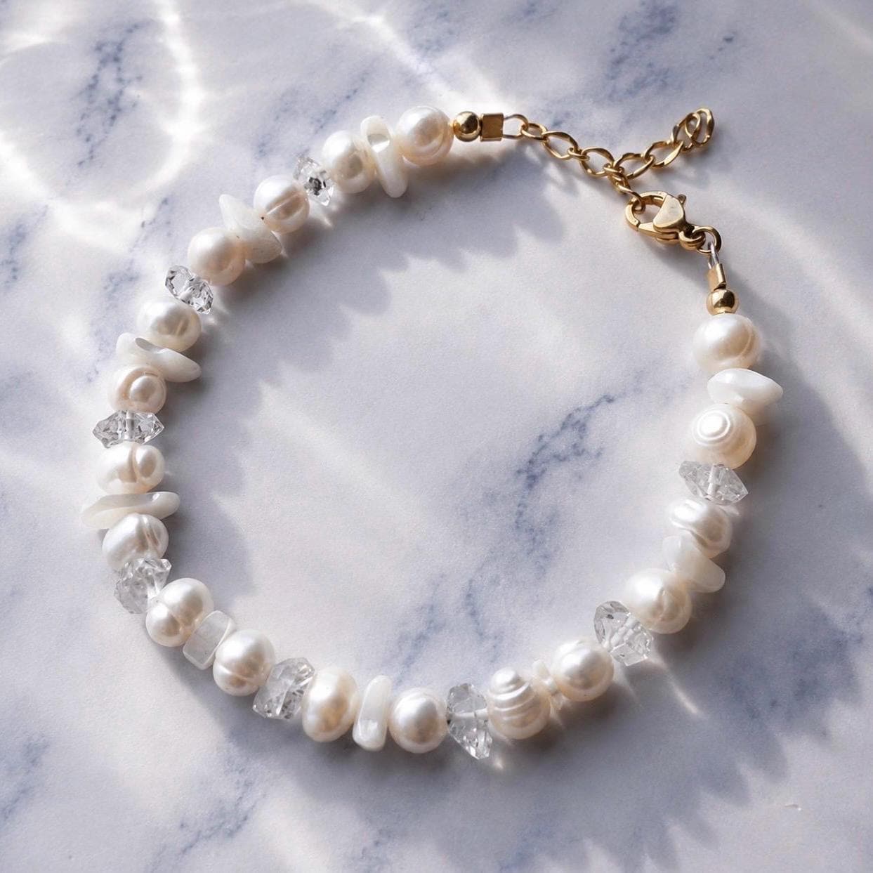 Pearl and Crystal Confetti Bracelet, Whimsical Pearl Bracelet, Boho Crystal Bracelet, Pearl Stacking Bracelet, Wedding Bracelet