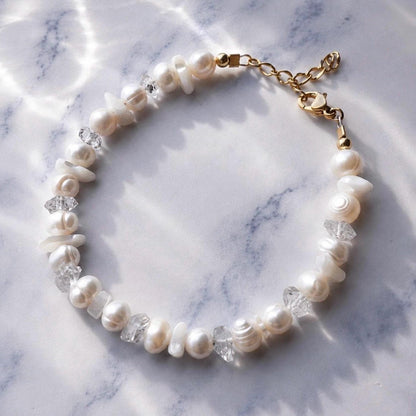 Pearl and Crystal Confetti Bracelet, Whimsical Pearl Bracelet, Boho Crystal Bracelet, Pearl Stacking Bracelet, Wedding Bracelet
