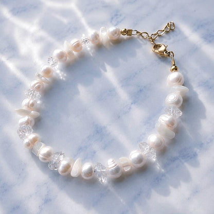 Pearl and Crystal Confetti Bracelet, Whimsical Pearl Bracelet, Boho Crystal Bracelet, Pearl Stacking Bracelet, Wedding Bracelet