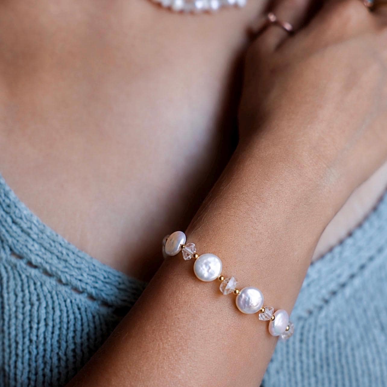 Pearl Coin Bracelet, Crystal and Pearl Bracelet, Fun Pearl Jewelry, Pearl Wedding Bracelet, Coin Pearl Jewelry