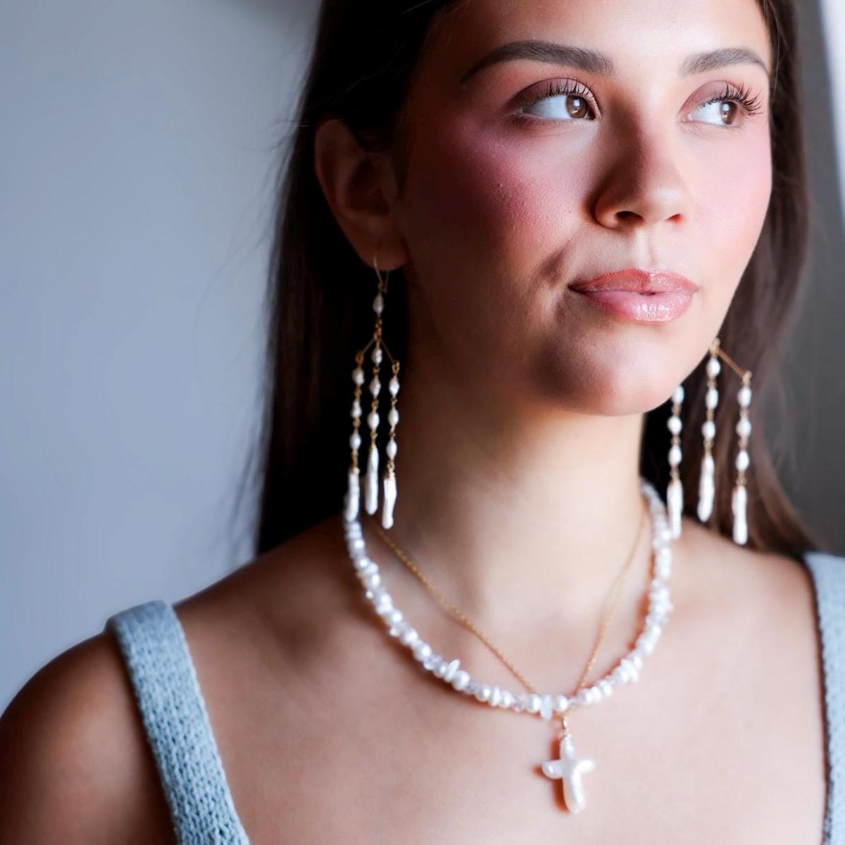 Pearl Chandelier Earrings, Delicate Pearl Dangle Earrings, Pearl Statement Earrings, Long Pearl Earrings