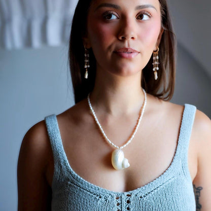 Seashell Pearl Necklace, Spiral Shell Pendant, Beach Wedding Necklace, Seashell Jewelry, Resort Style Necklace