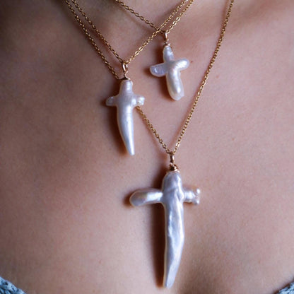 Pearl Cross Necklace, Genuine Freshwater Pearl Pendant, Pearl Cross Jewelry, Real Pearl Necklace, Women's Cross, Baptism Gift