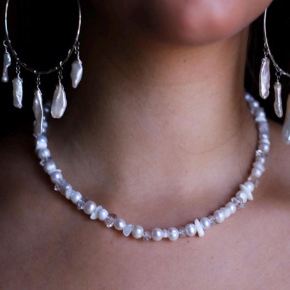 Pearl and Crystal Confetti Choker, Unique Pearl Necklace, Boho Pearl Choker, Layer Choker, Wedding Choker Necklace