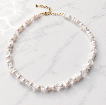 Pearl and Crystal Confetti Choker, Unique Pearl Necklace, Boho Pearl Choker, Layer Choker, Wedding Choker Necklace