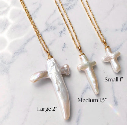 Pearl Cross Necklace, Genuine Freshwater Pearl Pendant, Pearl Cross Jewelry, Real Pearl Necklace, Women's Cross, Baptism Gift