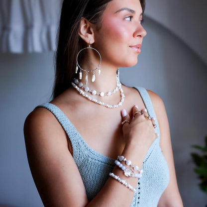 Biwa Pearl Fringe Hoops, Pearl Statement Earrings, Boho Pearl Jewelry, Boho Bride Earrings, Pearl Wedding Earrings
