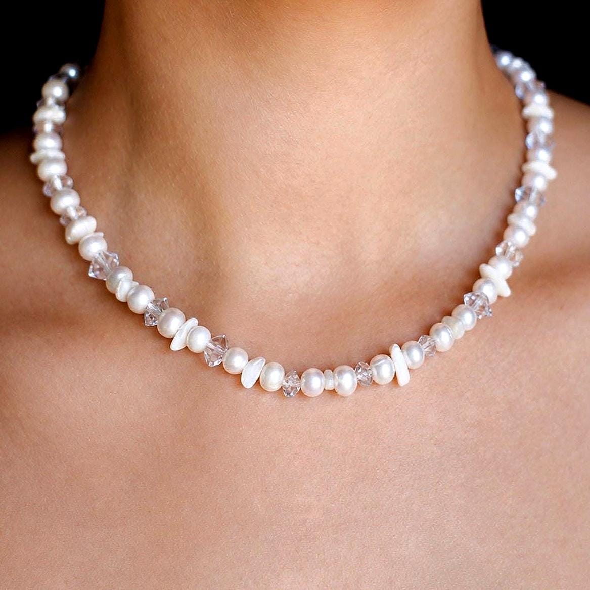 Pearl and Crystal Confetti Choker, Unique Pearl Necklace, Boho Pearl Choker, Layer Choker, Wedding Choker Necklace