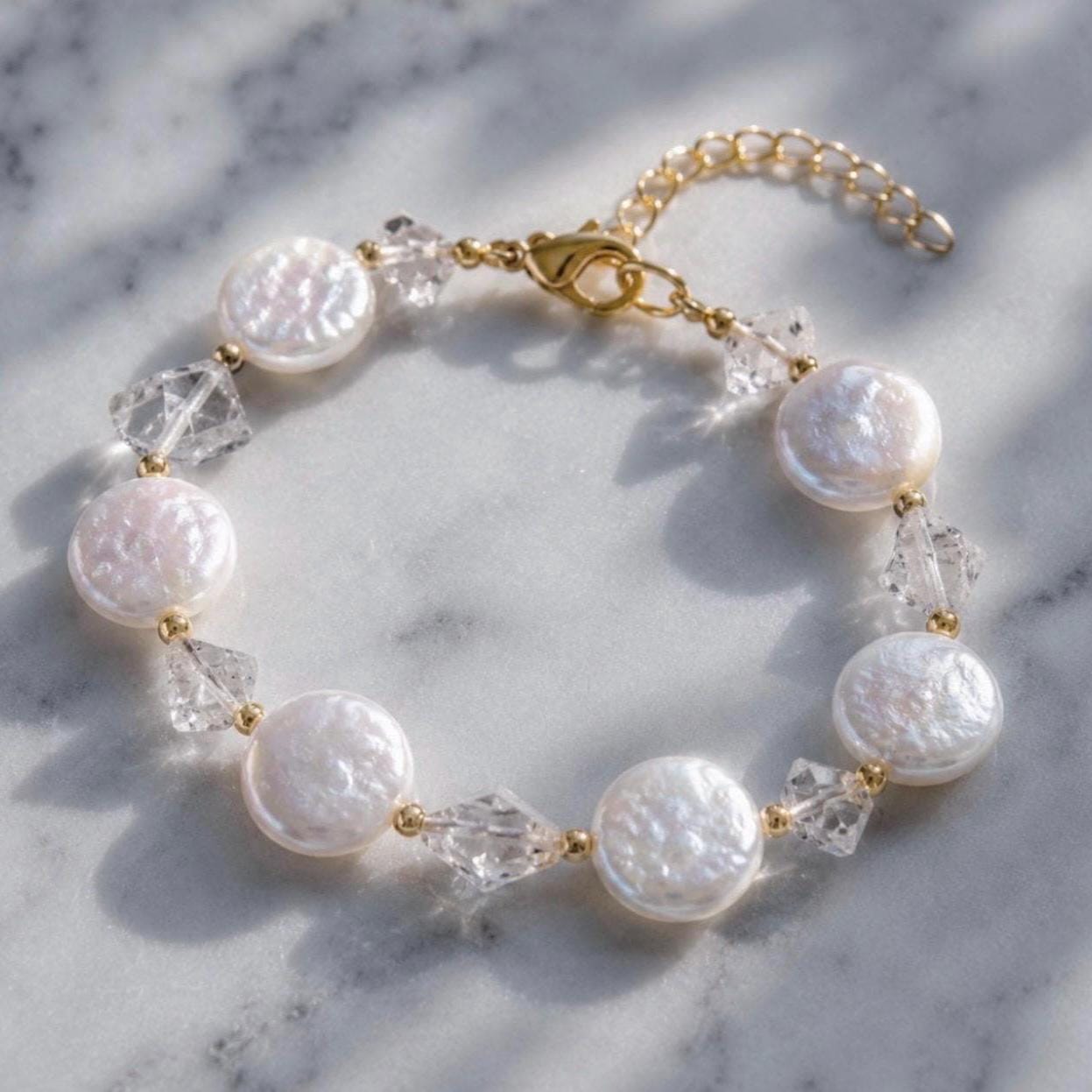 Pearl Coin Bracelet, Crystal and Pearl Bracelet, Fun Pearl Jewelry, Pearl Wedding Bracelet, Coin Pearl Jewelry