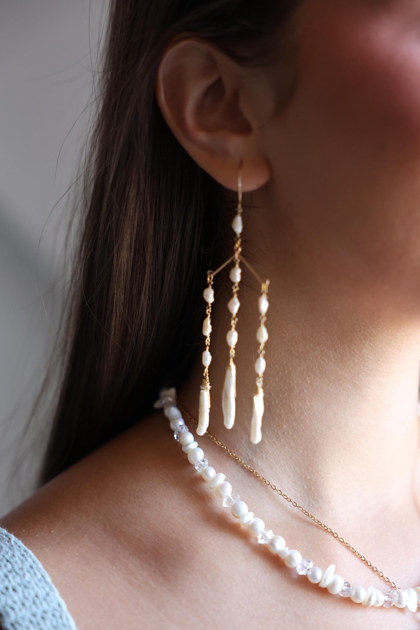 Pearl Chandelier Earrings, Delicate Pearl Dangle Earrings, Pearl Statement Earrings, Long Pearl Earrings