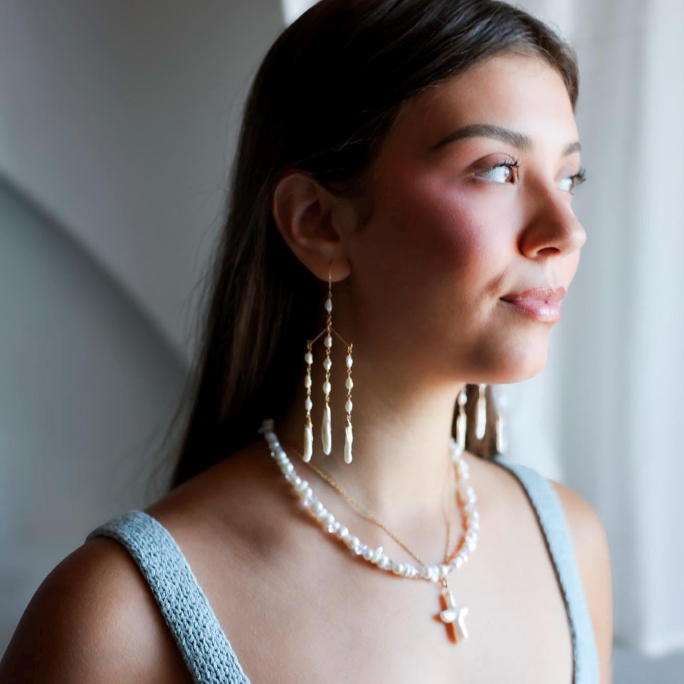 Pearl Chandelier Earrings, Delicate Pearl Dangle Earrings, Pearl Statement Earrings, Long Pearl Earrings