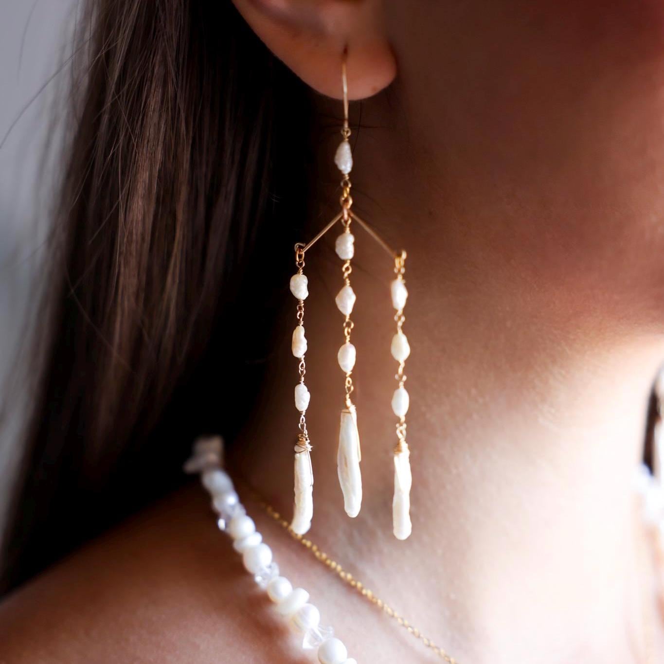 Pearl Chandelier Earrings, Delicate Pearl Dangle Earrings, Pearl Statement Earrings, Long Pearl Earrings