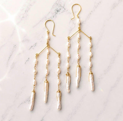 Pearl Chandelier Earrings, Delicate Pearl Dangle Earrings, Pearl Statement Earrings, Long Pearl Earrings