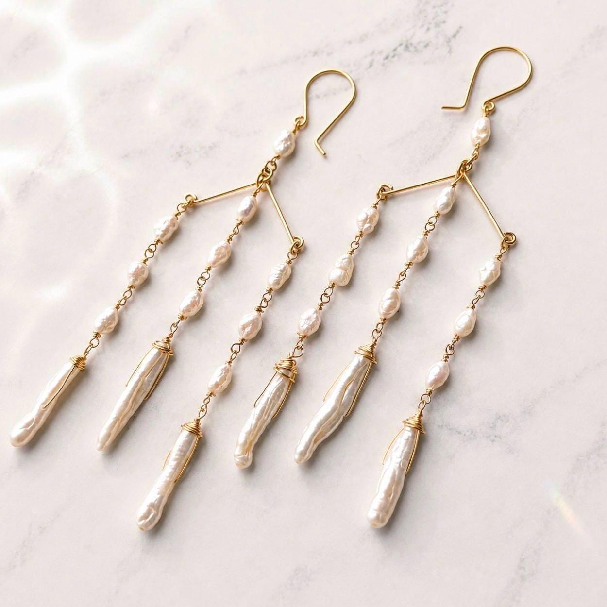 Pearl Chandelier Earrings, Delicate Pearl Dangle Earrings, Pearl Statement Earrings, Long Pearl Earrings