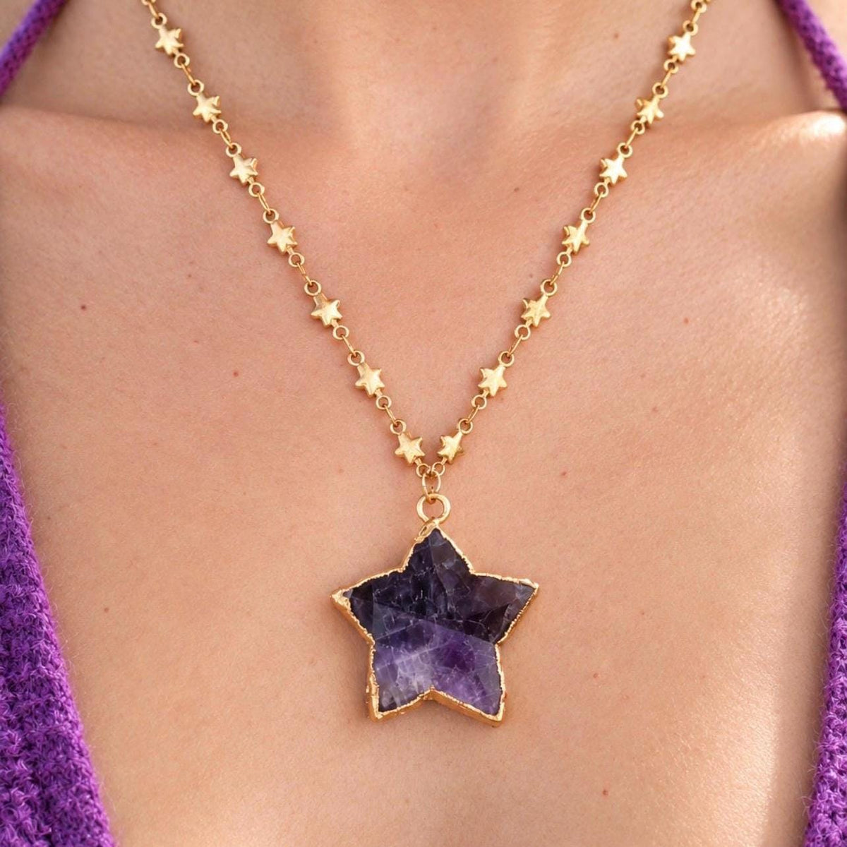 Dark Amethyst Star Pendant, Star Crystal Necklace, Star Jewelry, Celestial Jewelry Gift, Star Necklace, Star Gemstone, February Birthstone