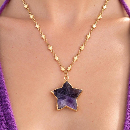 Dark Amethyst Star Pendant, Star Crystal Necklace, Star Jewelry, Celestial Jewelry Gift, Star Necklace, Star Gemstone, February Birthstone