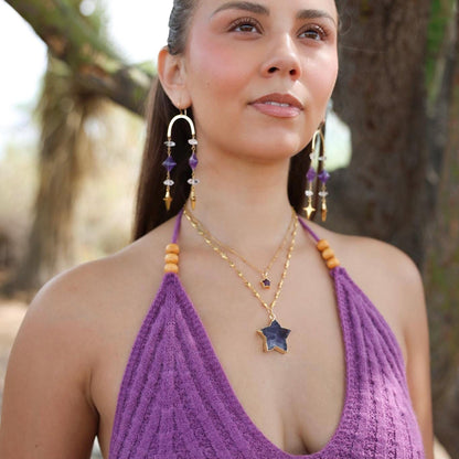 Dark Amethyst Star Pendant, Star Crystal Necklace, Star Jewelry, Celestial Jewelry Gift, Star Necklace, Star Gemstone, February Birthstone