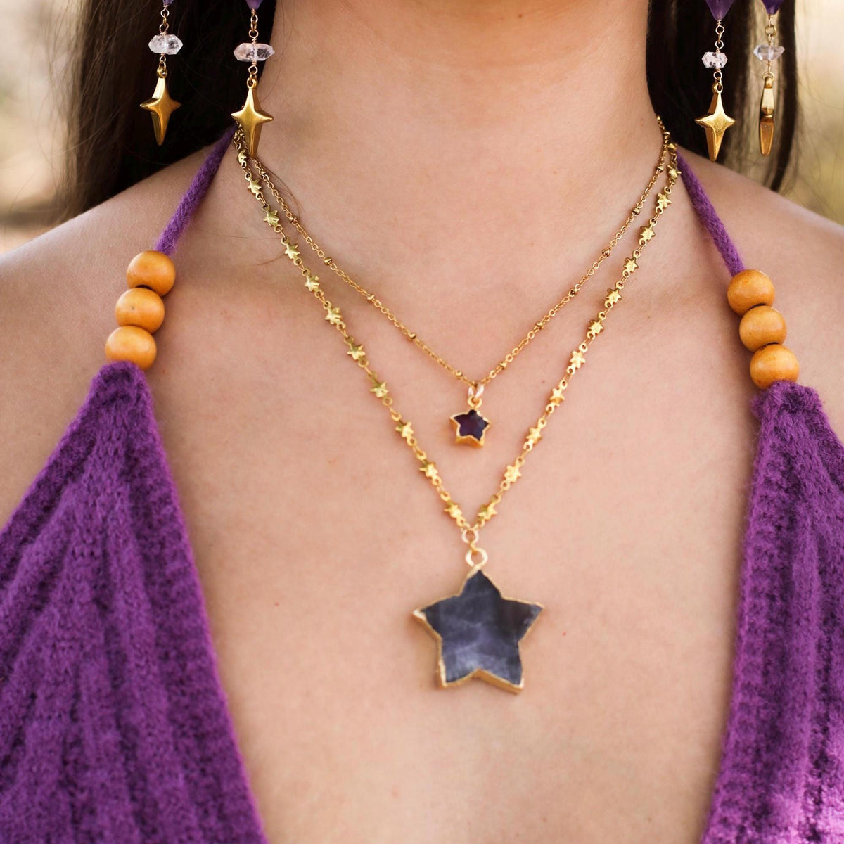 Dark Amethyst Star Pendant, Star Crystal Necklace, Star Jewelry, Celestial Jewelry Gift, Star Necklace, Star Gemstone, February Birthstone