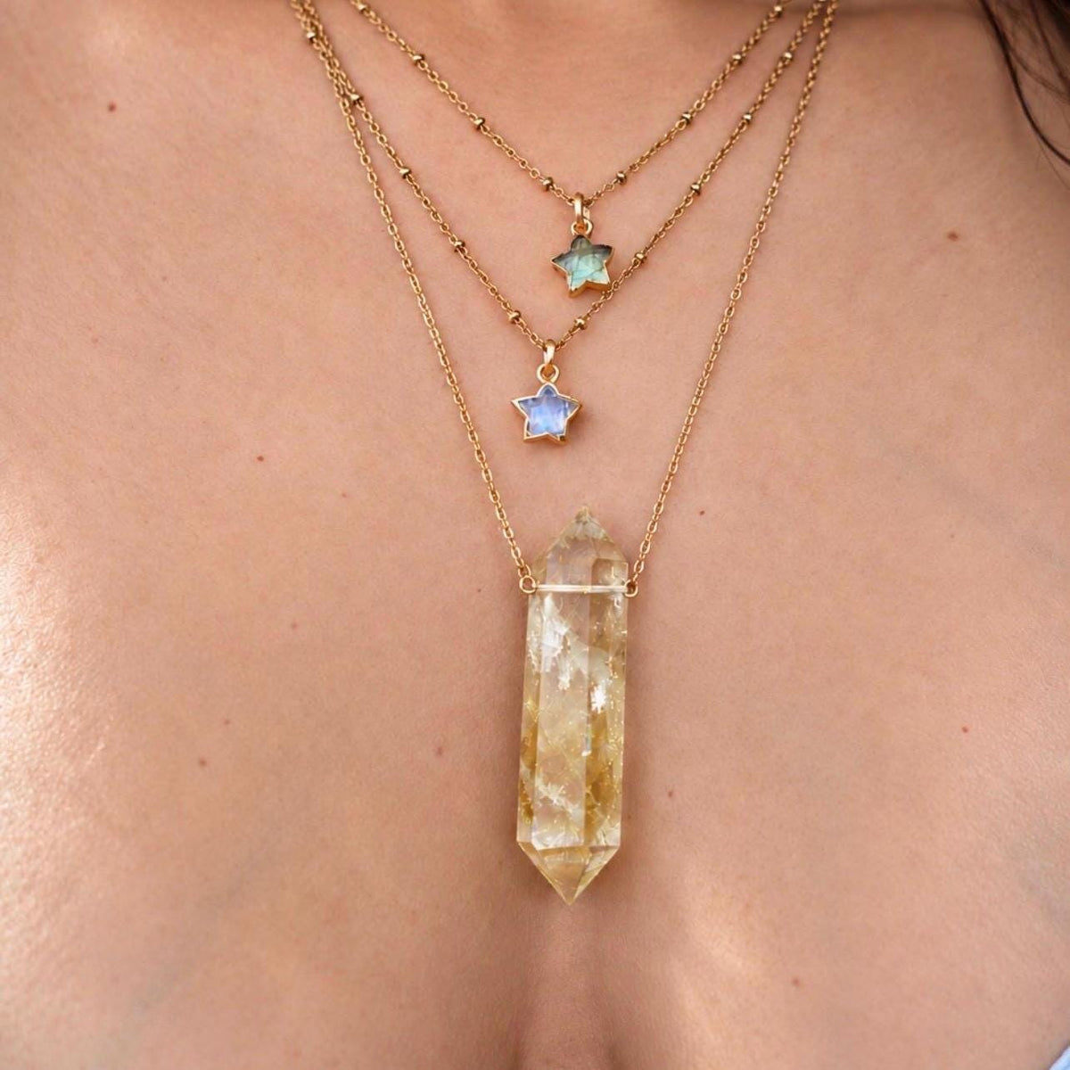 Golden Topaz Double Terminated Crystal Necklace, Citrine Crystal Alternative, Double Point Crystal Pendant, Gold Filled or Sterling Silver