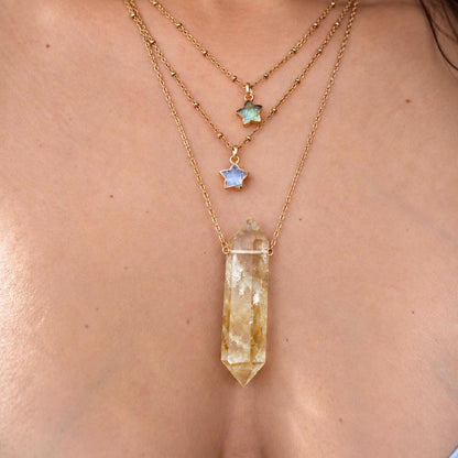 Golden Topaz Double Terminated Crystal Necklace, Citrine Crystal Alternative, Double Point Crystal Pendant, Gold Filled or Sterling Silver