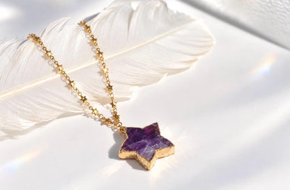 Dark Amethyst Star Pendant, Star Crystal Necklace, Star Jewelry, Celestial Jewelry Gift, Star Necklace, Star Gemstone, February Birthstone