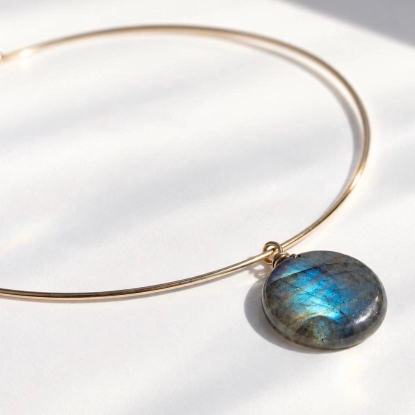 Labradorite Choker, Gold Band Choker, Gold Filled Jewelry, Collar Choker Necklace, Torque Choker, Labradorite Crystal Necklace