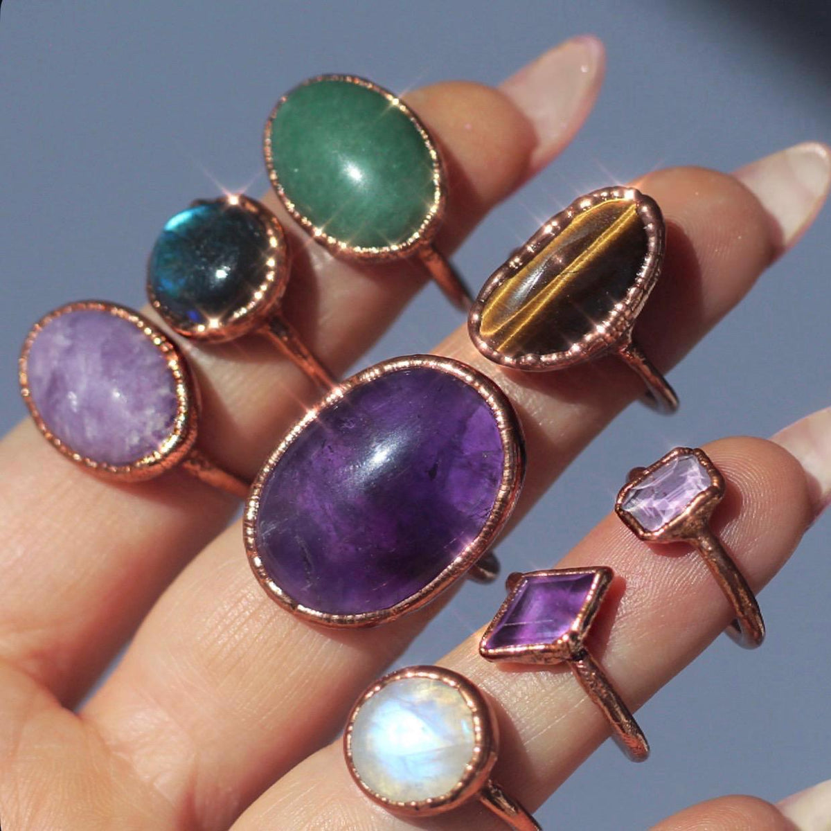 Lepidolite Ring: Organic Copper Setting, Horizontal Stone Ring, Purple Oval Stone Ring, Oval Crystal Ring, Horizontal Set stone Ring