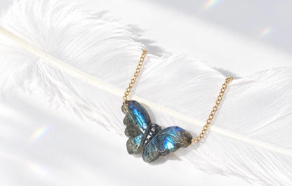 Labradorite Butterfly Necklace, Butterfly Jewelry, Crystal Butterfly Pendant, Butterfly Gift, Flashy Labradorite Jewelry, Butterfly Choker