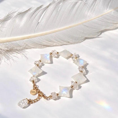 Moonstone Star and Herkimer Diamond Bracelet, Moonstone Adjustable Bracelet, Moonstone Jewelry, Star Jewelry, Healing Crystal Bracelet
