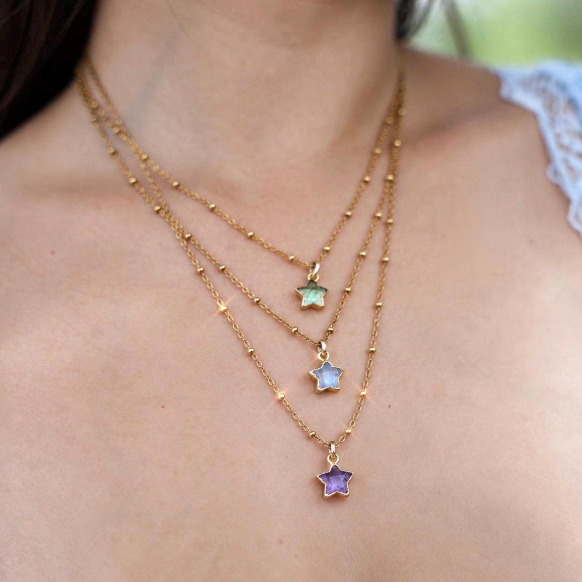 Gemstone Star Necklace, Delicate Star Charm Necklace, Star Jewelry, Moonstone Star, Amethyst Star, Labradorite Star, Star Layer Necklace