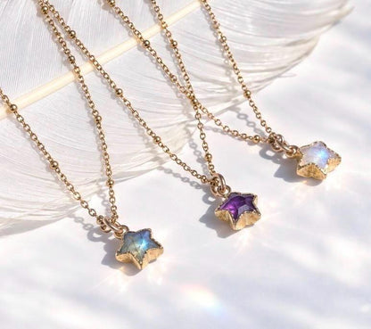 Gemstone Star Necklace, Delicate Star Charm Necklace, Star Jewelry, Moonstone Star, Amethyst Star, Labradorite Star, Star Layer Necklace