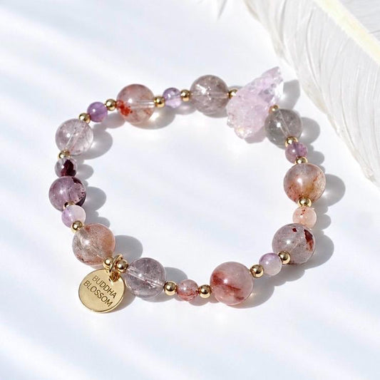 Super 7 and Vera Cruz Amethyst Stretchy Bracelet, Super Seven Crystal Jewelry, Healing Mala Bracelet, Super 7 Crystal, Rare Crystal