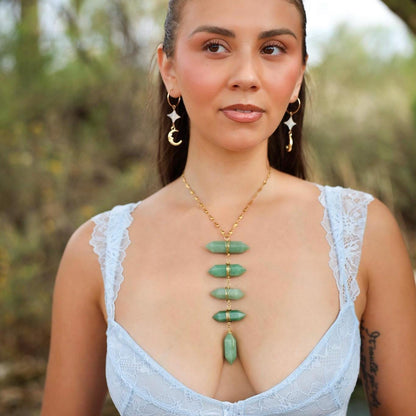 Aventurine Lariat Statement Necklace, Ladder Necklace, Big Crystal Necklace, Aventurine Jewelry, Boho Statement Necklace, Green Crystal