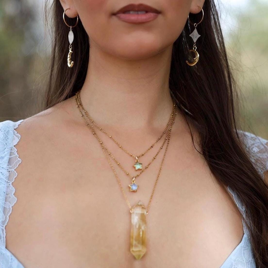 Golden Topaz Double Terminated Crystal Necklace, Citrine Crystal Alternative, Double Point Crystal Pendant, Gold Filled or Sterling Silver