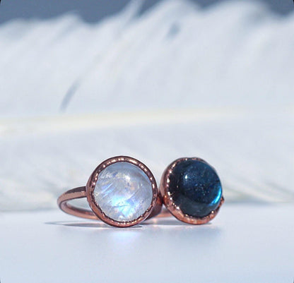 Moonstone Circle Ring, Moonstone Raw Stone, Circle Stone Ring, Big Moonstone Ring, Rainbow Moonstone Ring, Moonstone Copper Ring
