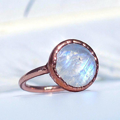 Moonstone Circle Ring, Moonstone Raw Stone, Circle Stone Ring, Big Moonstone Ring, Rainbow Moonstone Ring, Moonstone Copper Ring