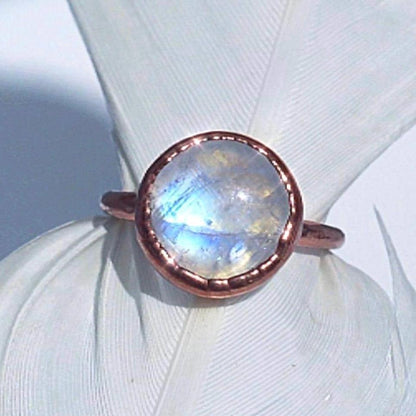 Moonstone Circle Ring, Moonstone Raw Stone, Circle Stone Ring, Big Moonstone Ring, Rainbow Moonstone Ring, Moonstone Copper Ring