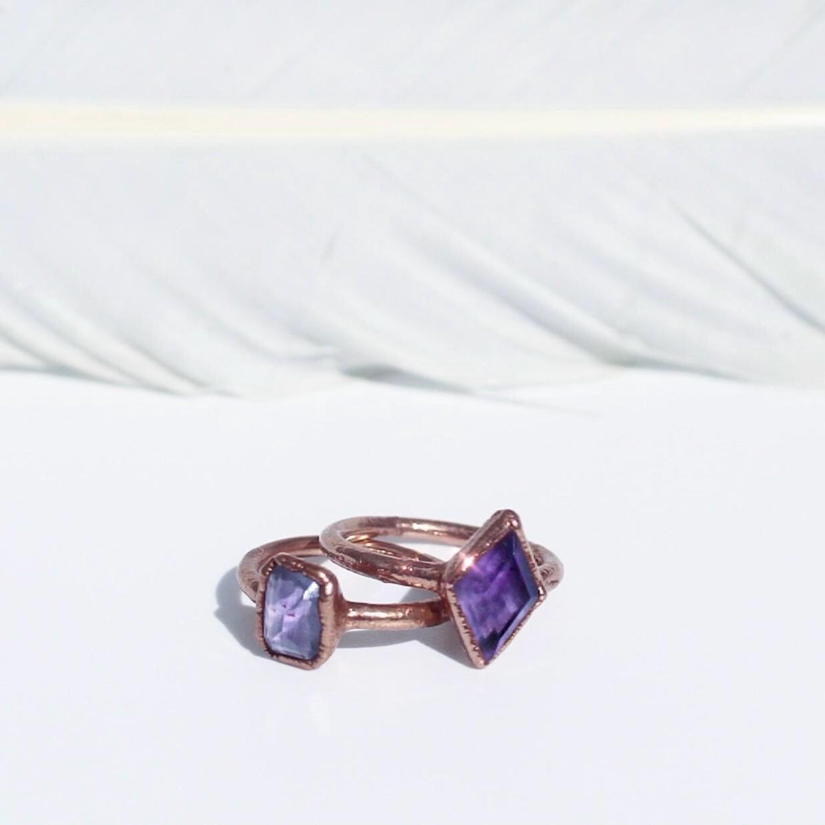 Diamond Shape Amethyst Stone Ring, February Birthstone Ring, Boho Style Crystal Ring, Diamond Shaped Gemstone, Copper Jewelry
