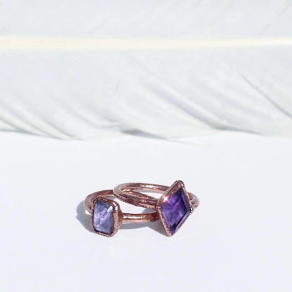 Rectangle Amethyst Crystal Ring, February Birthstone Gift, Cushiom Cut Amethyst Ring, Rectangle Shaped Gemstone, Pale Amethyst Stone