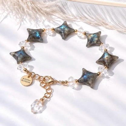 Labradorite Star and Herkimer Diamond Bracelet, Healing Labradorite Crystal Bracelet, Flashy Labradorite Jewelry, Genuine Gemstone Bracelet