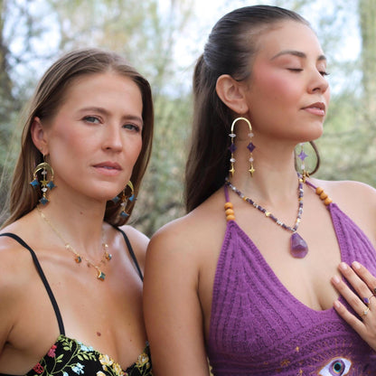 Large Amethyst Nugget Necklace, Gemmy Amethyst Pendant, Beaded Amethyst Boho Jewelry, Amethyst Choker Necklace, Statement Necklace