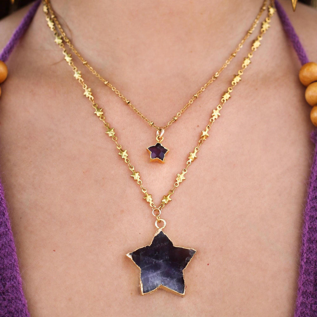 Dark Amethyst Star Pendant, Star Crystal Necklace, Star Jewelry, Celestial Jewelry Gift, Star Necklace, Star Gemstone, February Birthstone