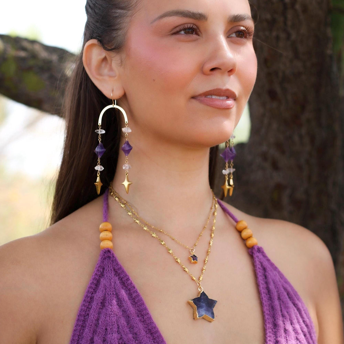Dark Amethyst Star Pendant, Star Crystal Necklace, Star Jewelry, Celestial Jewelry Gift, Star Necklace, Star Gemstone, February Birthstone