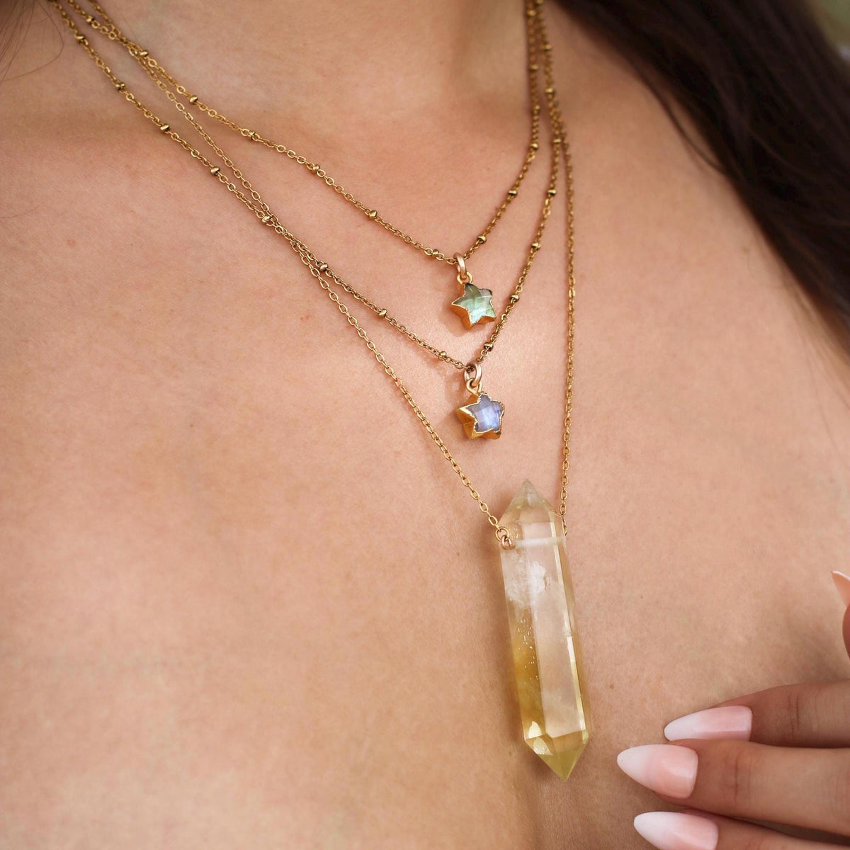 Gemstone Star Necklace, Delicate Star Charm Necklace, Star Jewelry, Moonstone Star, Amethyst Star, Labradorite Star, Star Layer Necklace