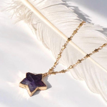 Dark Amethyst Star Pendant, Star Crystal Necklace, Star Jewelry, Celestial Jewelry Gift, Star Necklace, Star Gemstone, February Birthstone