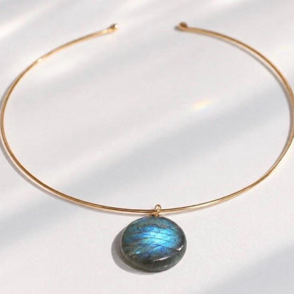 Labradorite Choker, Gold Band Choker, Gold Filled Jewelry, Collar Choker Necklace, Torque Choker, Labradorite Crystal Necklace