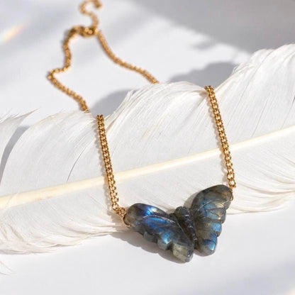 Labradorite Butterfly Necklace, Butterfly Jewelry, Crystal Butterfly Pendant, Butterfly Gift, Flashy Labradorite Jewelry, Butterfly Choker